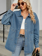 Removable Hood Button Up Long Sleeve Denim Jacket - Wellen Fashion