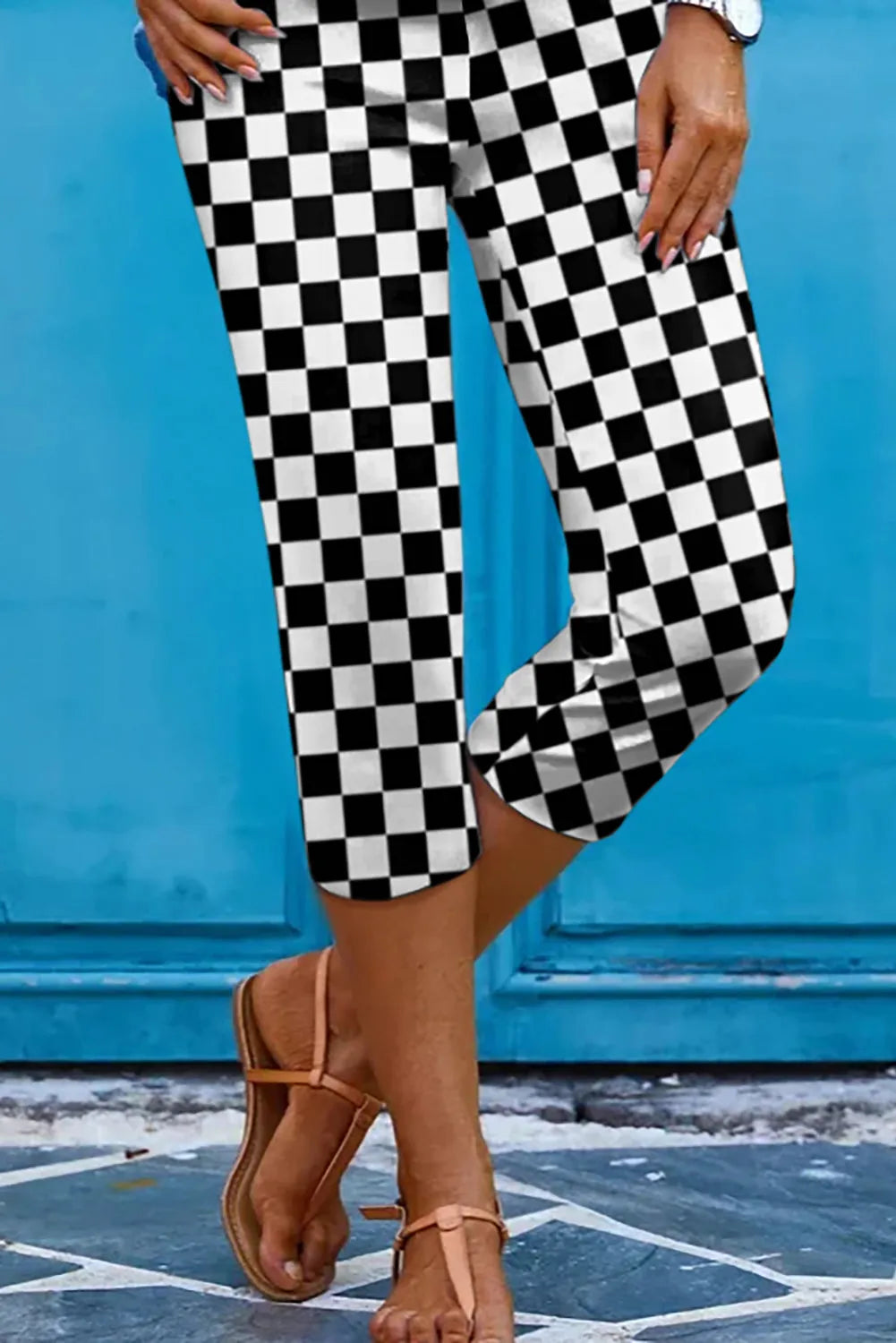 Checkered Skinny Capris - Wellen Fashion