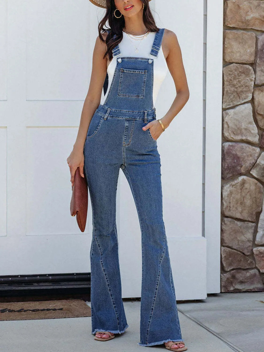 Raw Hem Denim Overall - Wellen Fashion