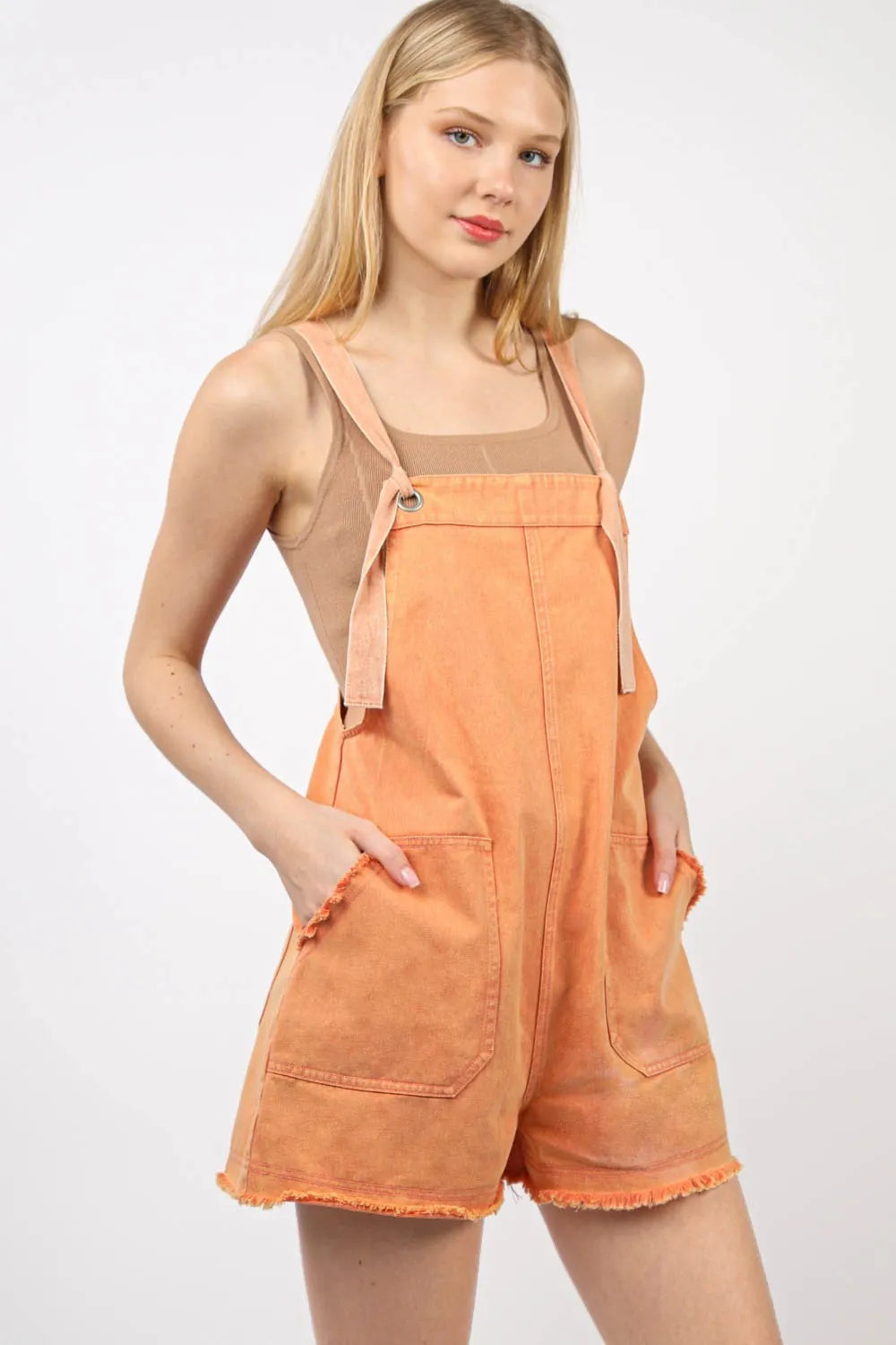 VERY J Washed Frayed Hem Denim Overall - Wellen Fashion