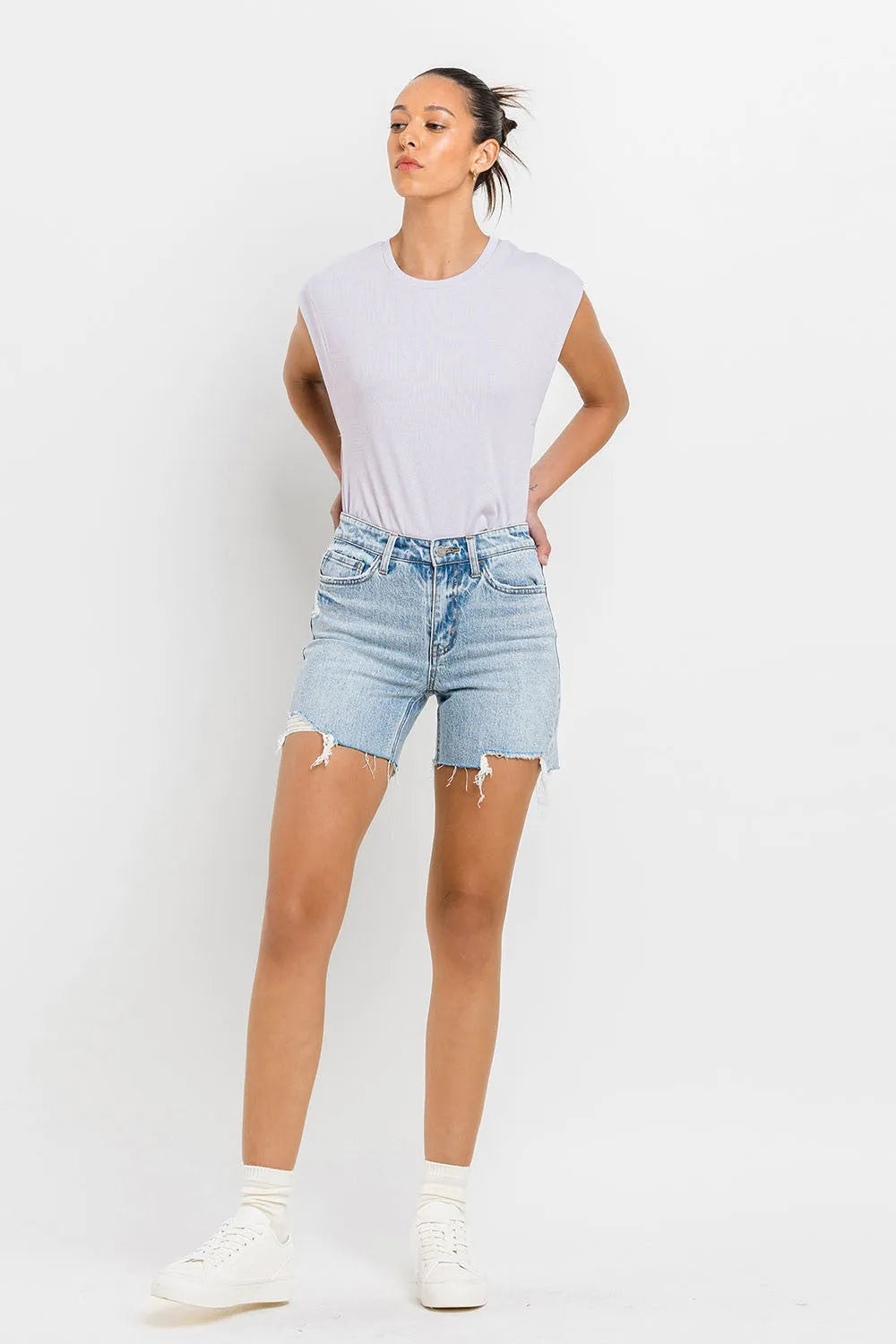 Vervet by Flying Monkey High Rise Denim Shorts - Wellen Fashion