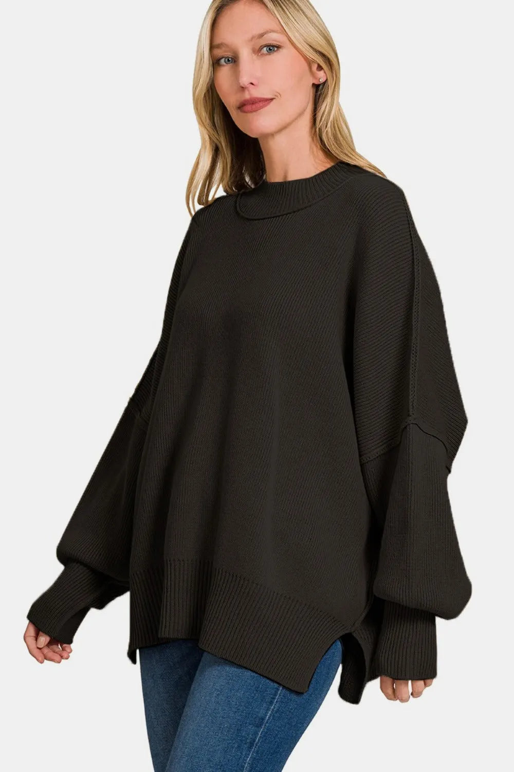 Zenana Side Sit Oversize Sweater - Wellen Fashion