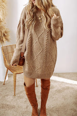 Cable-Knit Round Neck Sweater Dress - Wellen Fashion