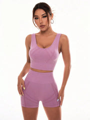 Scoop Neck Wide Strap Top and Shorts Active Set - Wellen Fashion