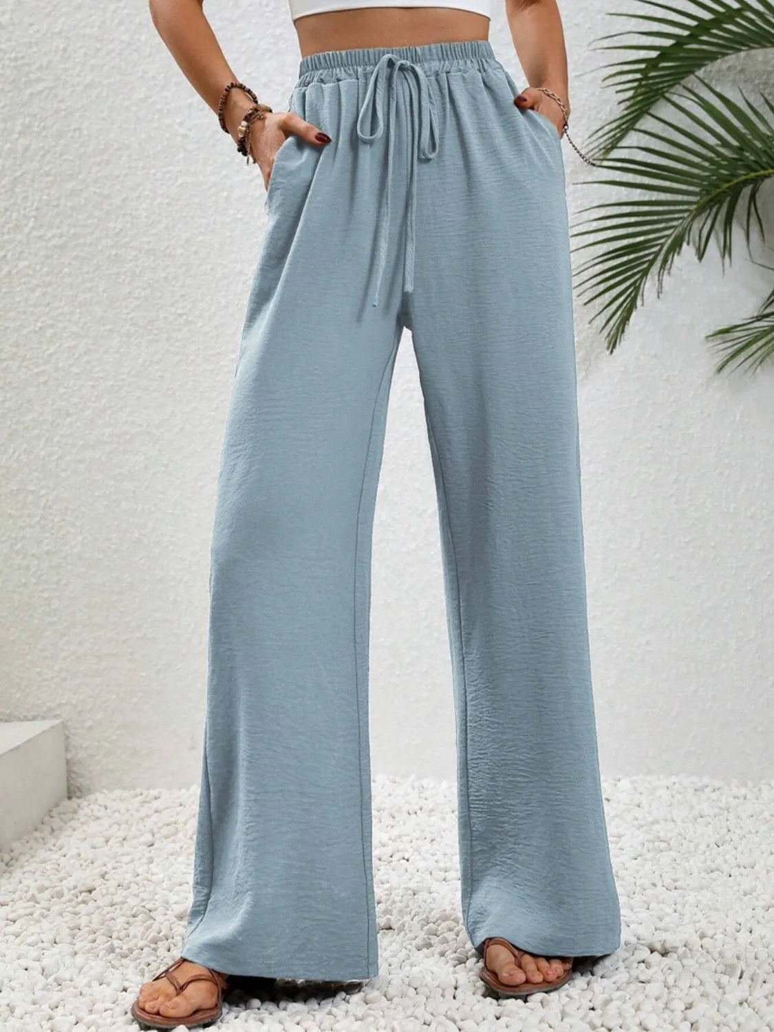 Wide Leg Drawstring Pants - Wellen Fashion