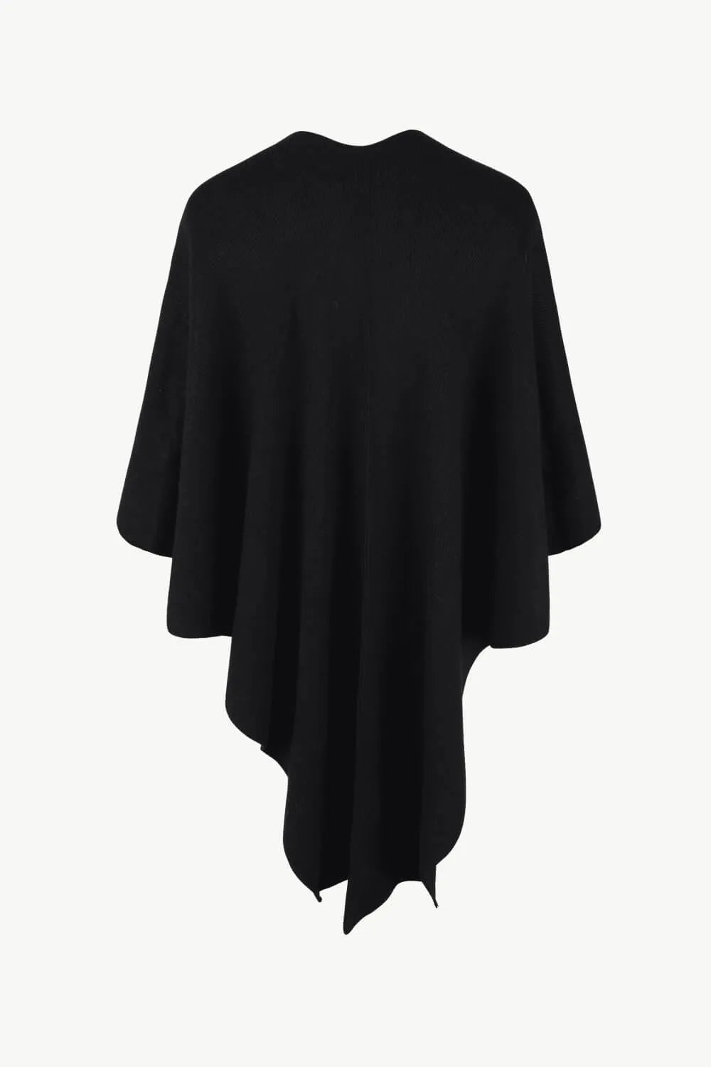 Surplice Neck Pom-Pom Trim Poncho - Wellen Fashion