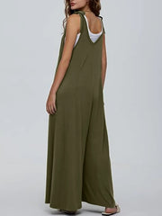 V-Neck Tie Shoulder Jumpsuit - Wellen Fashion