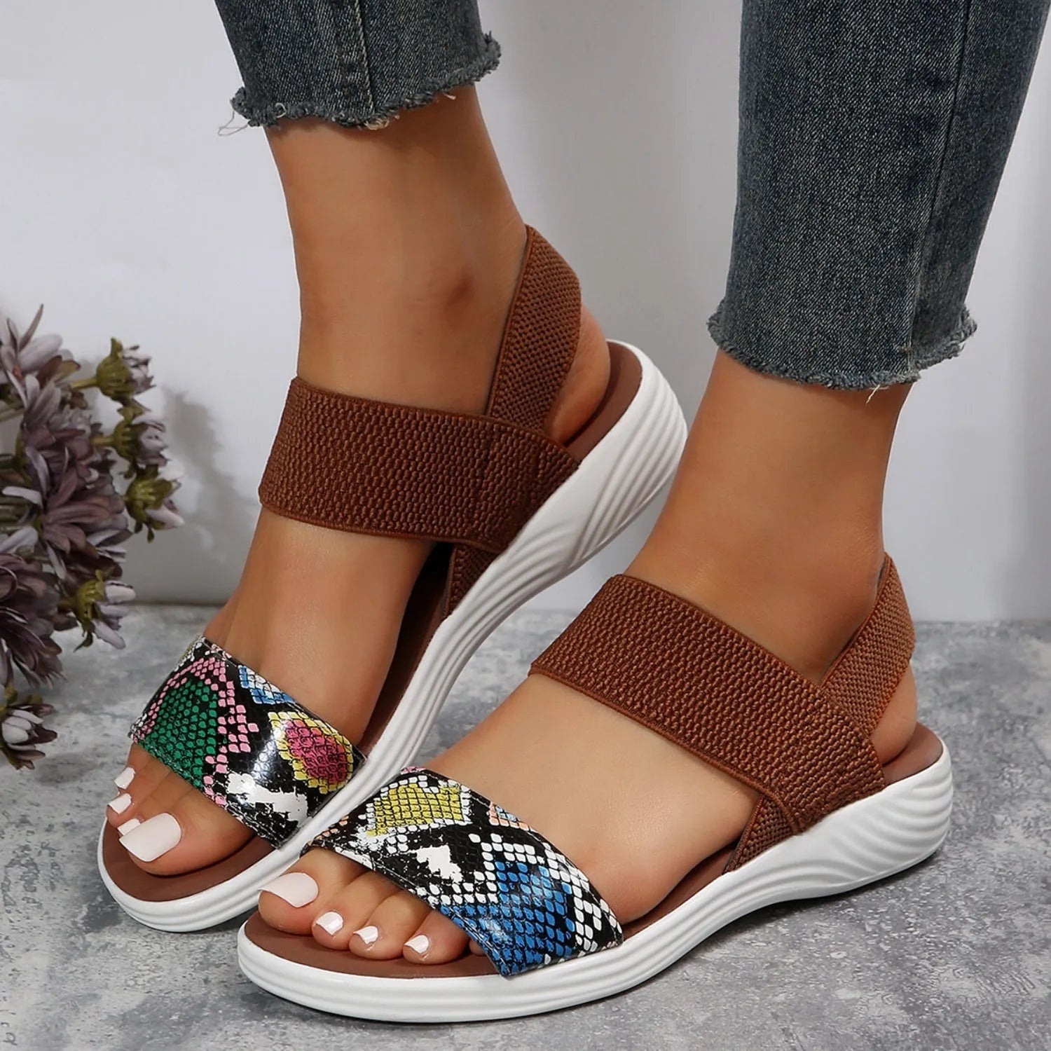 PU Leather Open Toe Low Heel Sandals - Wellen Fashion