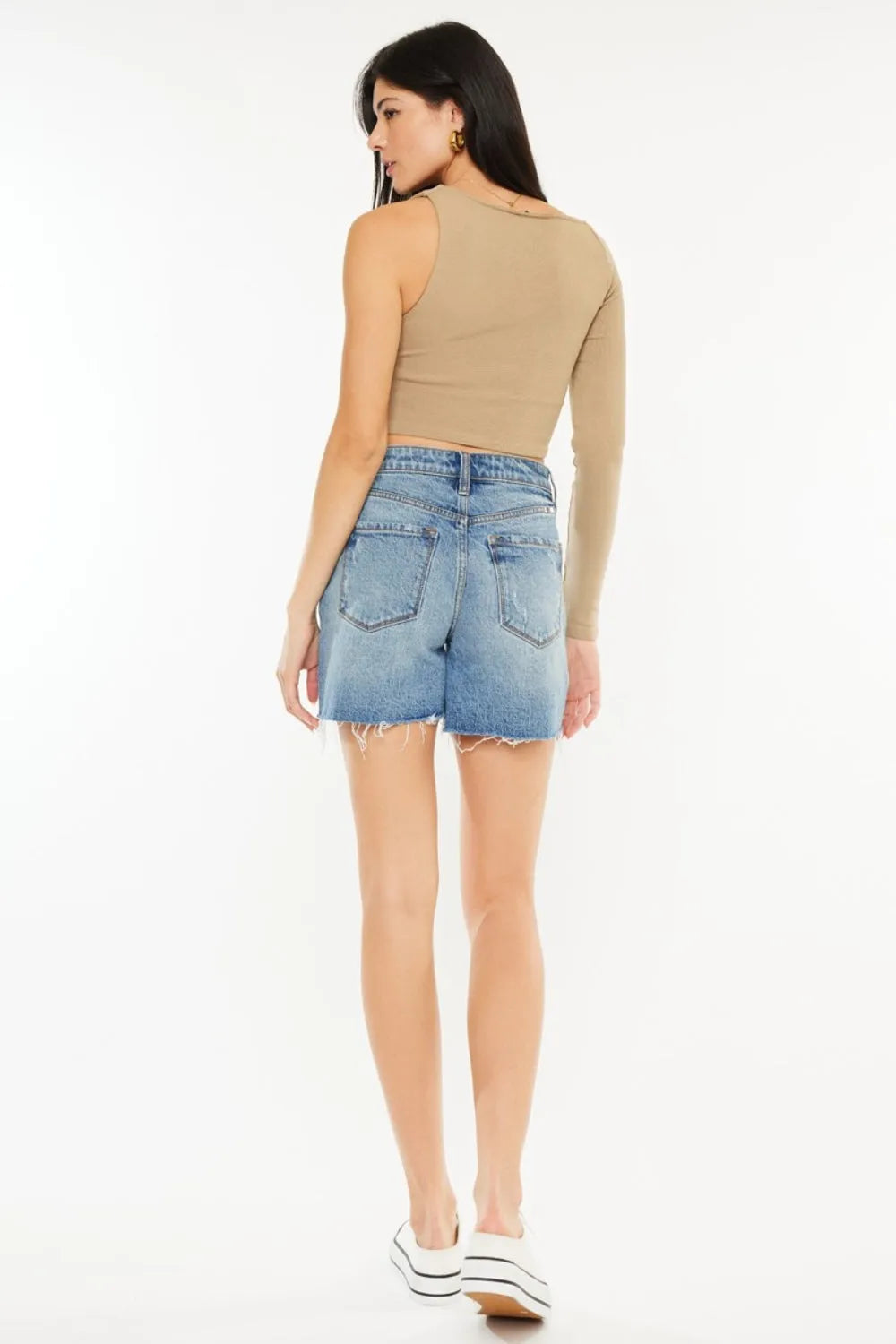 Kancan Full Size Raw Hem High Waist Denim Shorts - Wellen Fashion