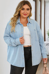 Plus Size Snap Down Pocketed Denim Jacket - Wellen Fashion