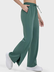 Millennia Slit Wide Leg Active Pants - Wellen Fashion