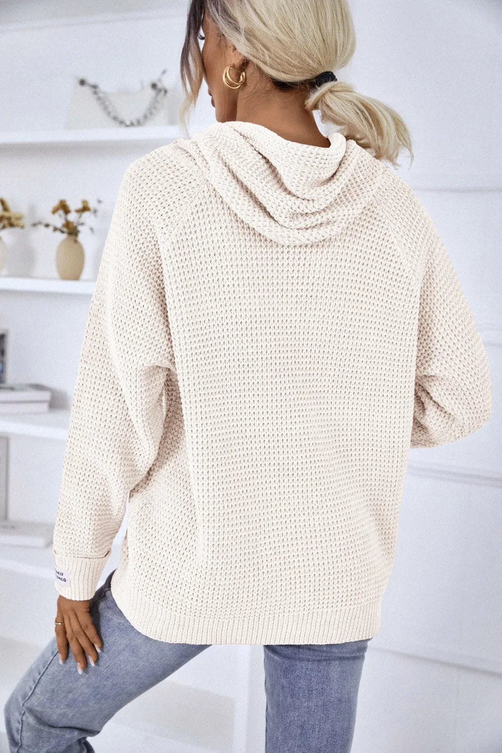 Drawstring Long Sleeve Hooded Sweater - Wellen Fashion