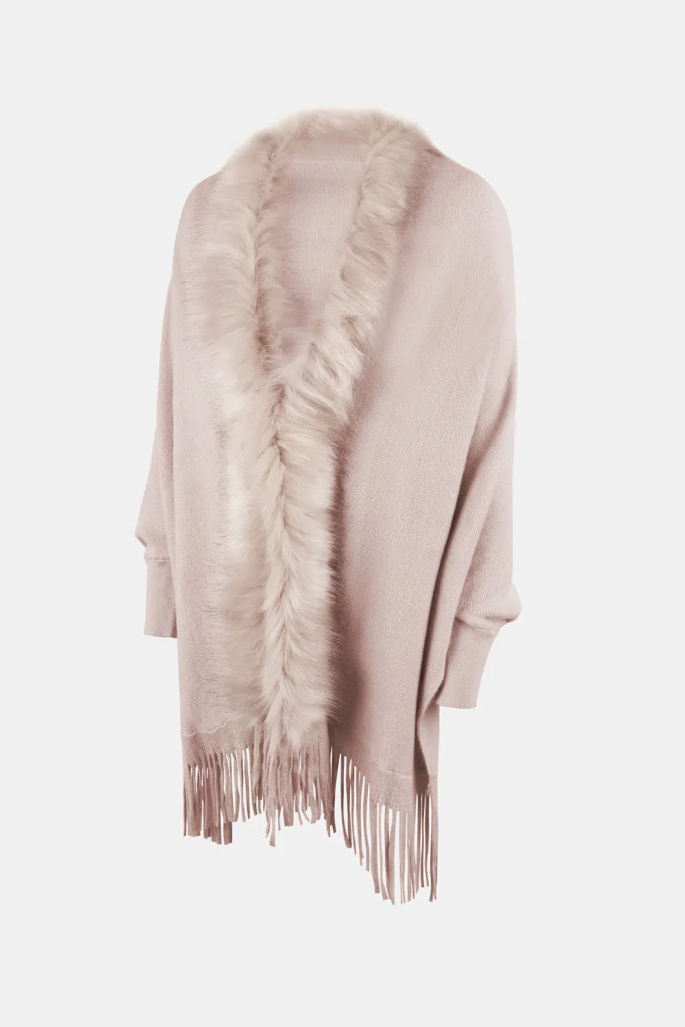 Fringe Open Front Long Sleeve Poncho - Wellen Fashion