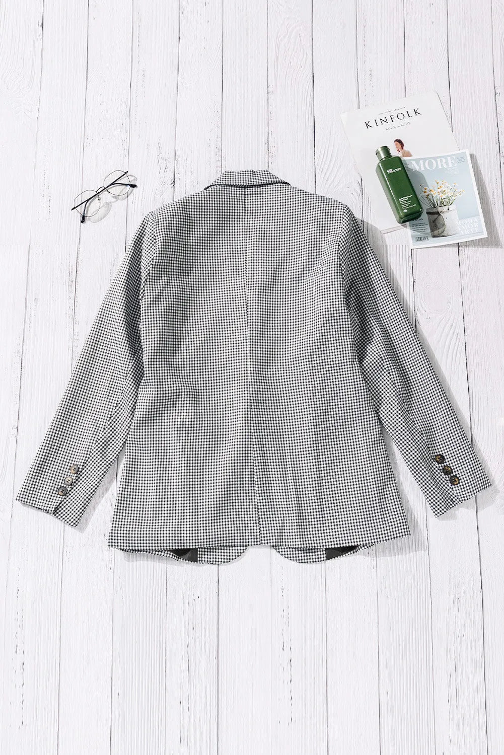 Plaid Lapel Collar Button Cuff Blazer - Wellen Fashion