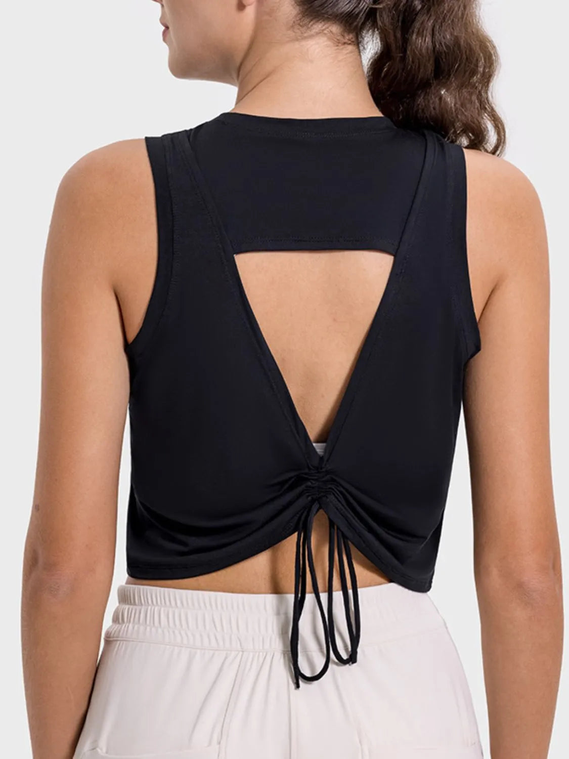 Millennia Drawstring Cutout Round Neck Active Tank - Wellen Fashion