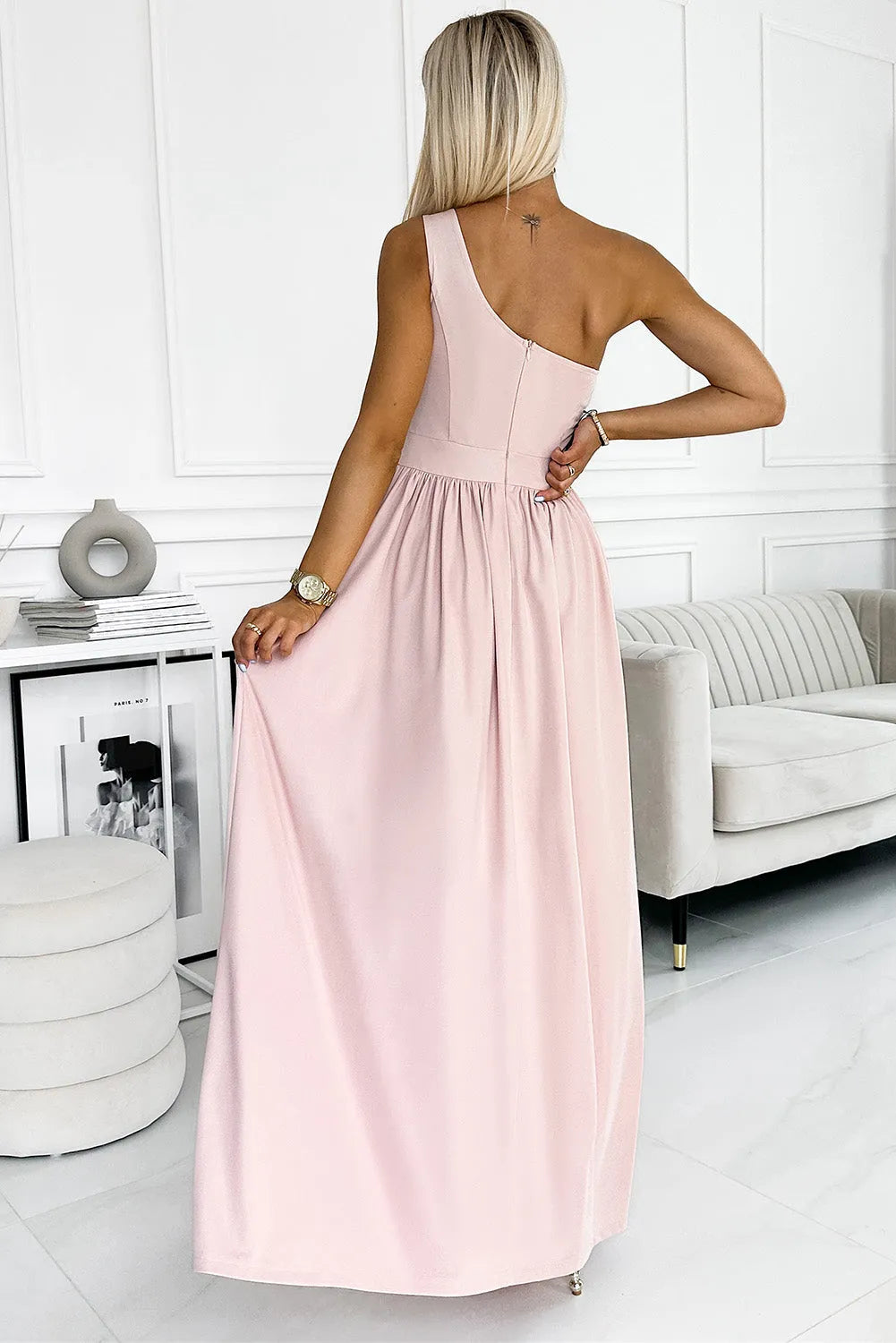 One-Shoulder Slit Maxi Dress - Wellen Fashion