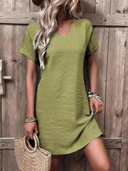 Full Size V-Neck Short Sleeve Mini Dress - Wellen Fashion