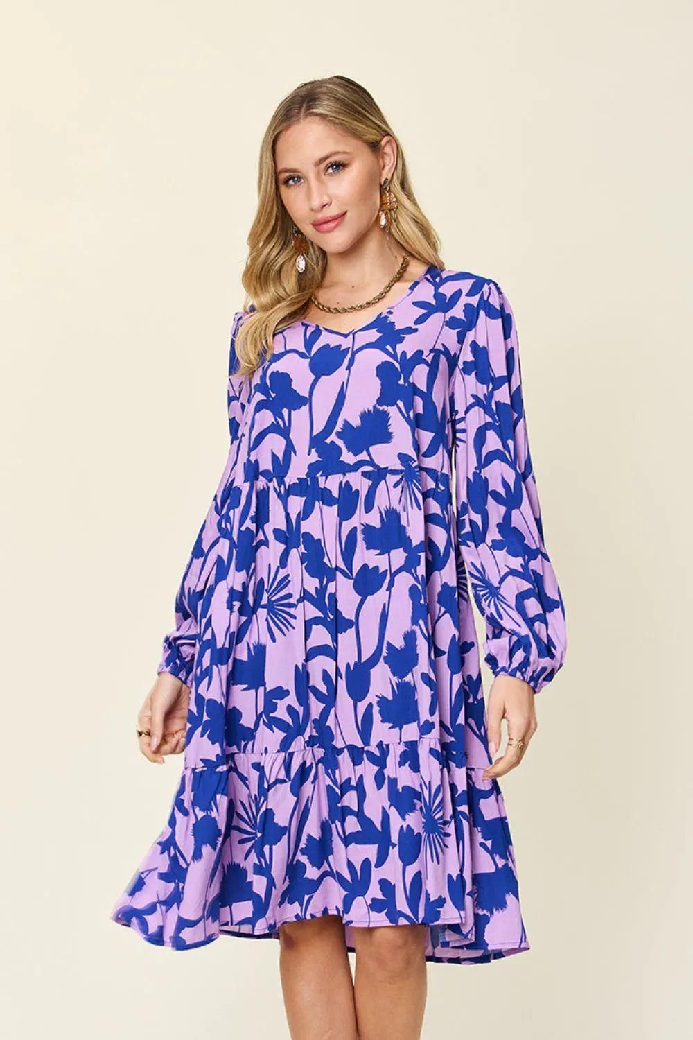 Double Take Full Size Printed Ruffle Hem Dress with Pocket - Wellen Fashion