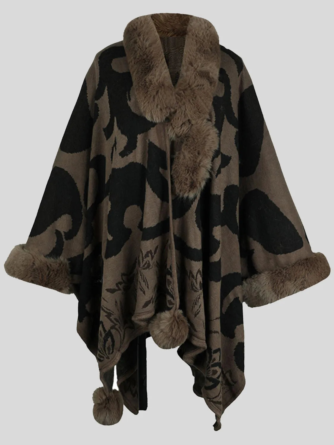 Faux Fur Trim Poncho - Wellen Fashion