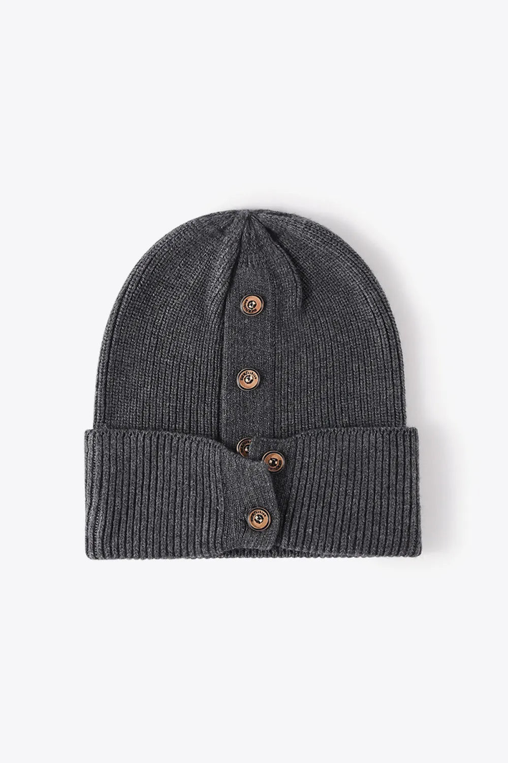 Button Detail Rib-Knit Cuff Beanie - Wellen Fashion