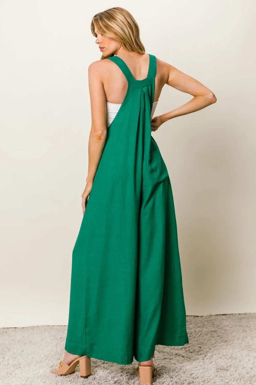 BiBi Texture Sleeveless Wide Leg Jumpsuit - Wellen Fashion