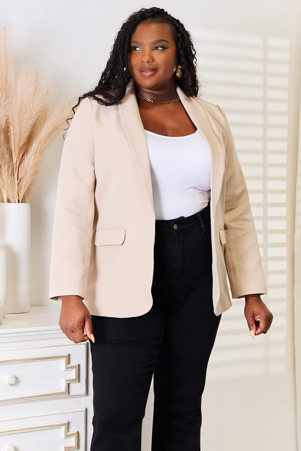 Devine Shawl Collar Long Sleeve Blazer - Wellen Fashion