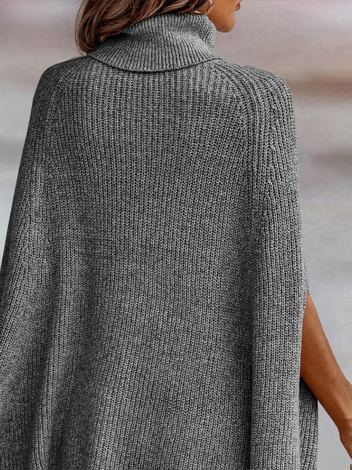 Turtleneck Dolman Sleeve Poncho - Wellen Fashion