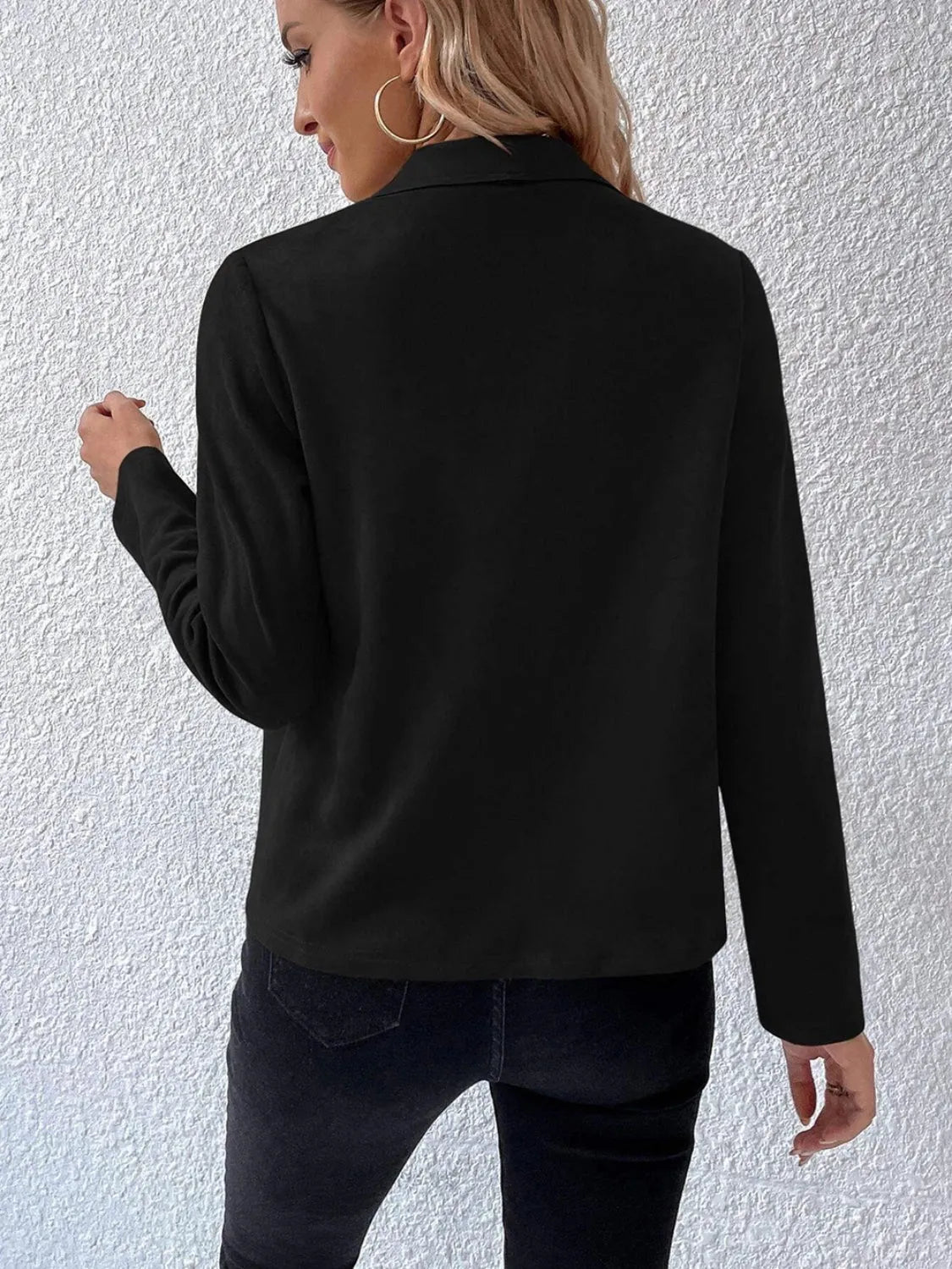 Collared Neck Long Sleeve Jacket - Wellen Fashion