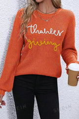 THANKSGIVING Round Neck Long Sleeve Sweater - Wellen Fashion