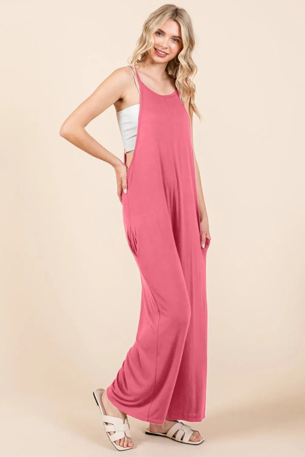 Culture Code Full Size Sleeveless Wide Leg Jumpsuit with Pockets - Wellen Fashion