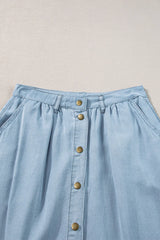 Snap Down High Waist Denim Skirt - Wellen Fashion