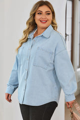 Plus Size Snap Down Pocketed Denim Jacket - Wellen Fashion