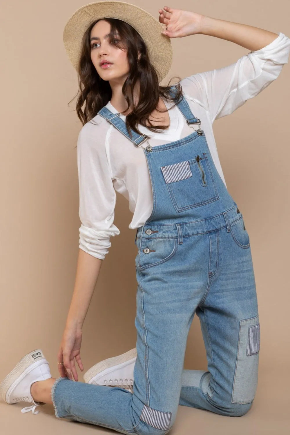 POL Front Chest Zipper Slim Leg Denim Overalls - Wellen Fashion