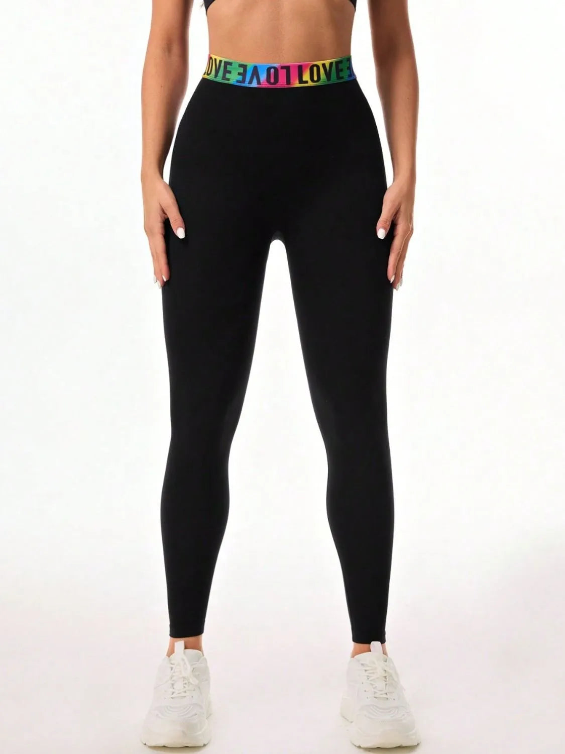 Letter Printed High Waist Active Leggings - Wellen Fashion