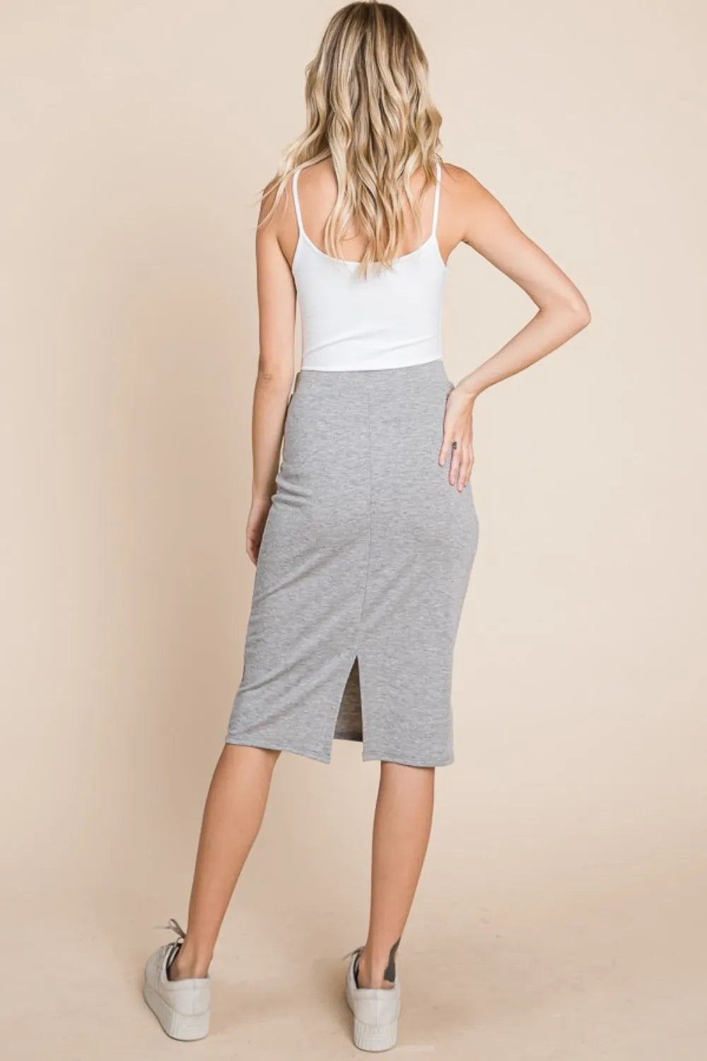 BOMBOM Elastic Waist Pencil Skirt - Wellen Fashion