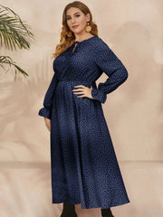 Honey Plus Size Ruffled Polka Dot Long Sleeve Midi Dress - Wellen Fashion