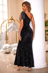 Sequin One Shoulder Sleeveless Dress - Wellen Fashion