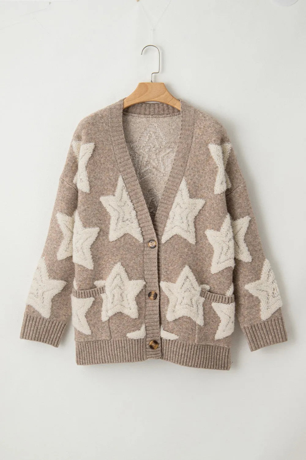 Star Button Up Long Sleeve Cardigan - Wellen Fashion