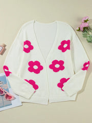 Flower Open Front Long Sleeve Cardigan - Wellen Fashion