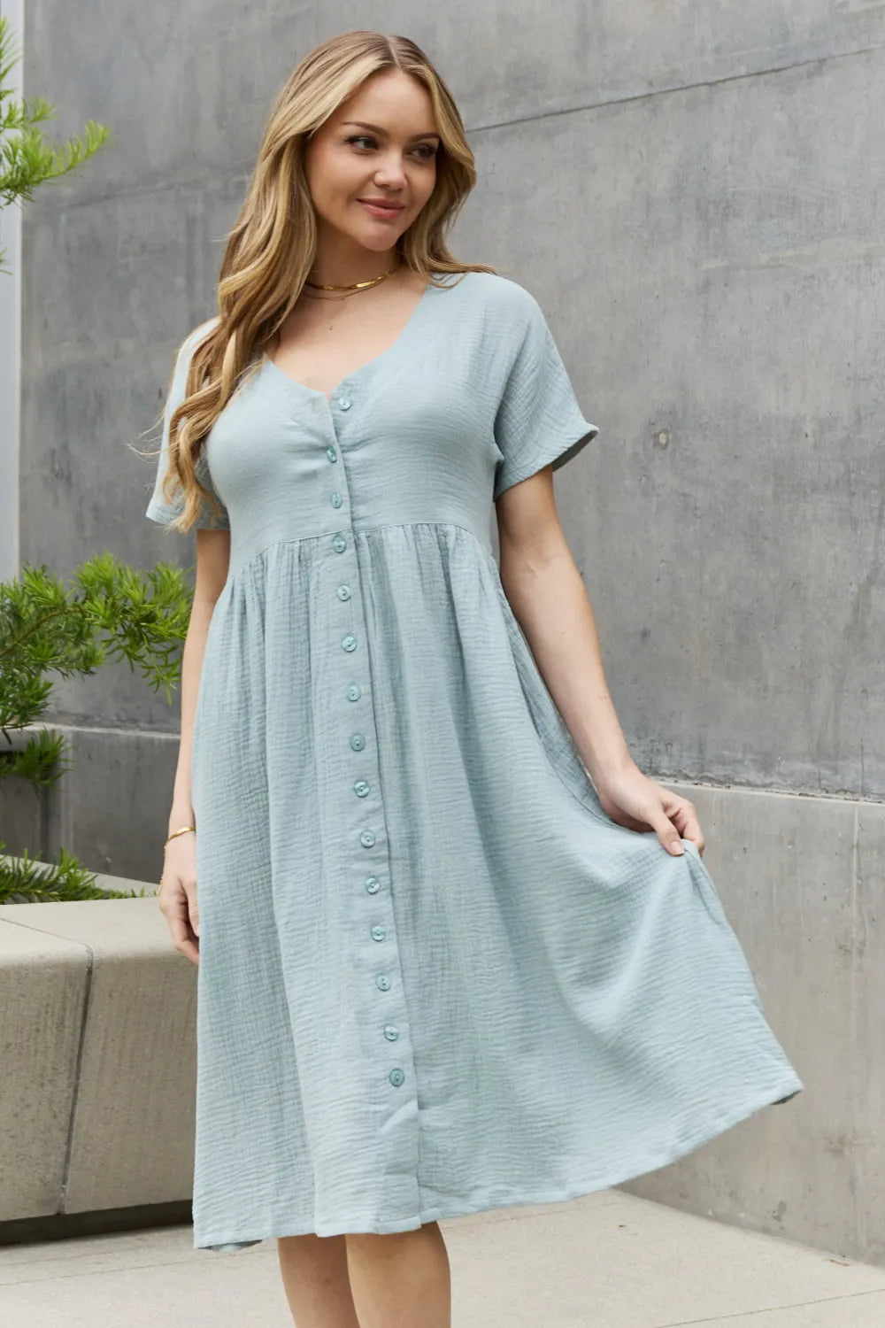 Sweet Lovely By Jen Full Size Button Down Midi Dress - Wellen Fashion