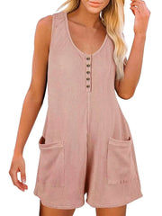 Full Size Pocketed Scoop Neck Sleeveless Romper - Wellen Fashion