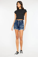 Kancan Raw Hem Button-Fly Denim Shorts - Wellen Fashion