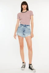 Kancan Distressed High Waist Denim Shorts with Pockets - Wellen Fashion