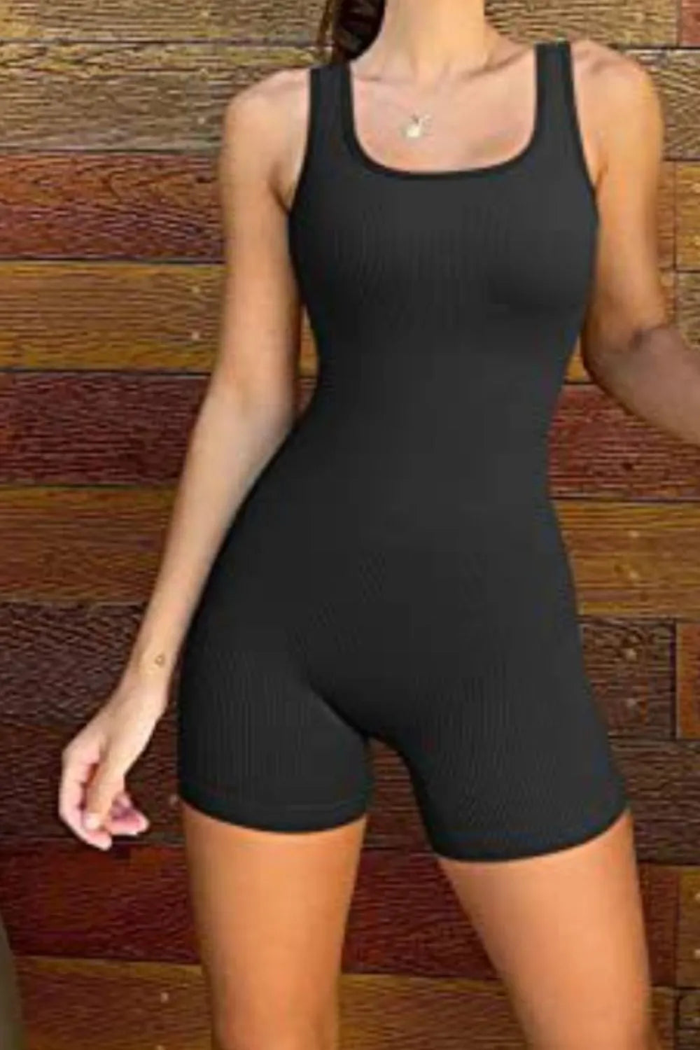 Square Neck Wide Strap Active Romper - Wellen Fashion