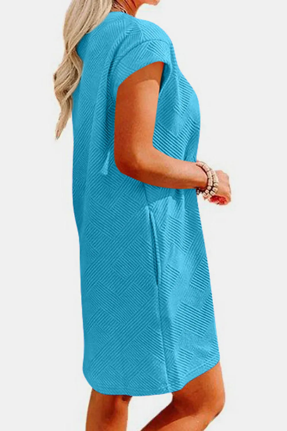 Textured Round Neck Cap Sleeve Dress - Wellen Fashion