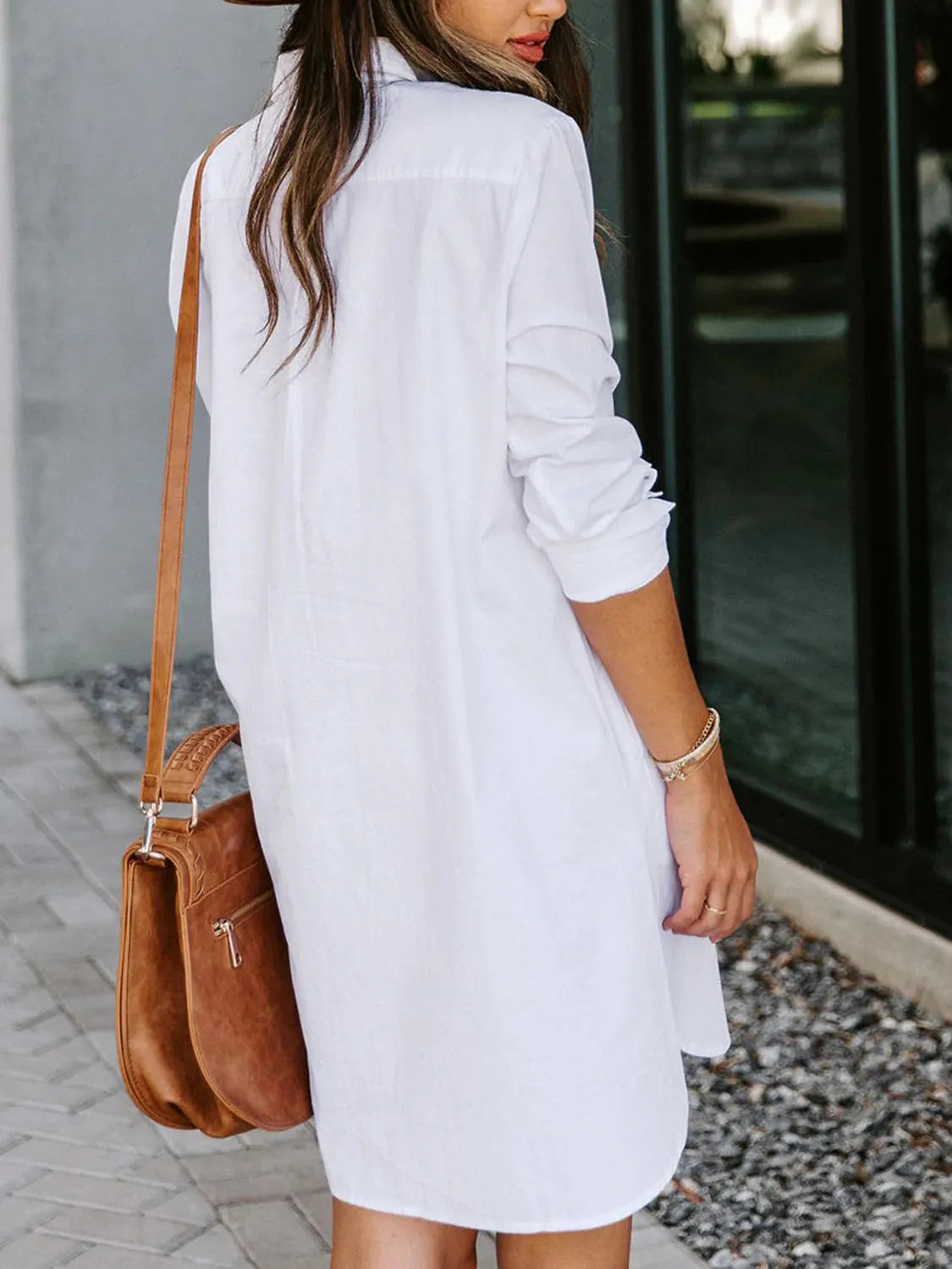 Lovelet Button Up Collared Neck Long Sleeve Shirt Dress