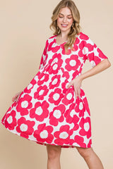 BOMBOM Flower Print Ruched Dress - Wellen Fashion