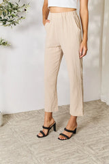 Shiny Pull-On Pants with Pockets - Wellen Fashion