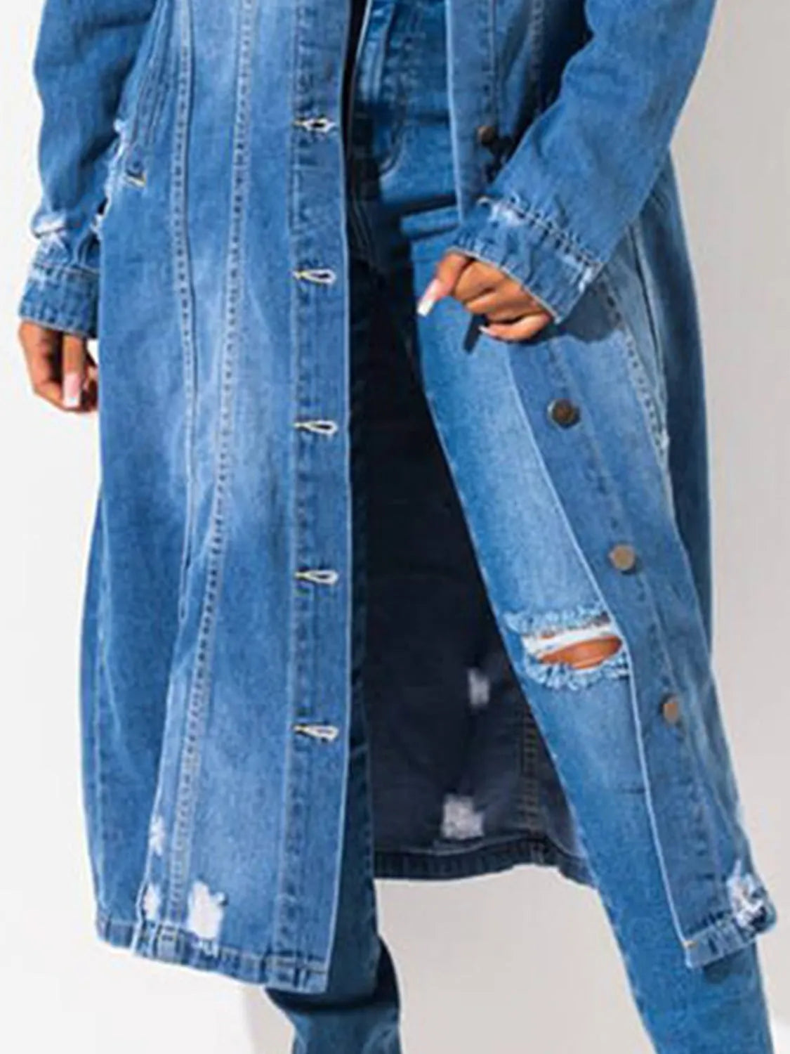 Long Sleeve Raw Hem Denim Jacket - Wellen Fashion