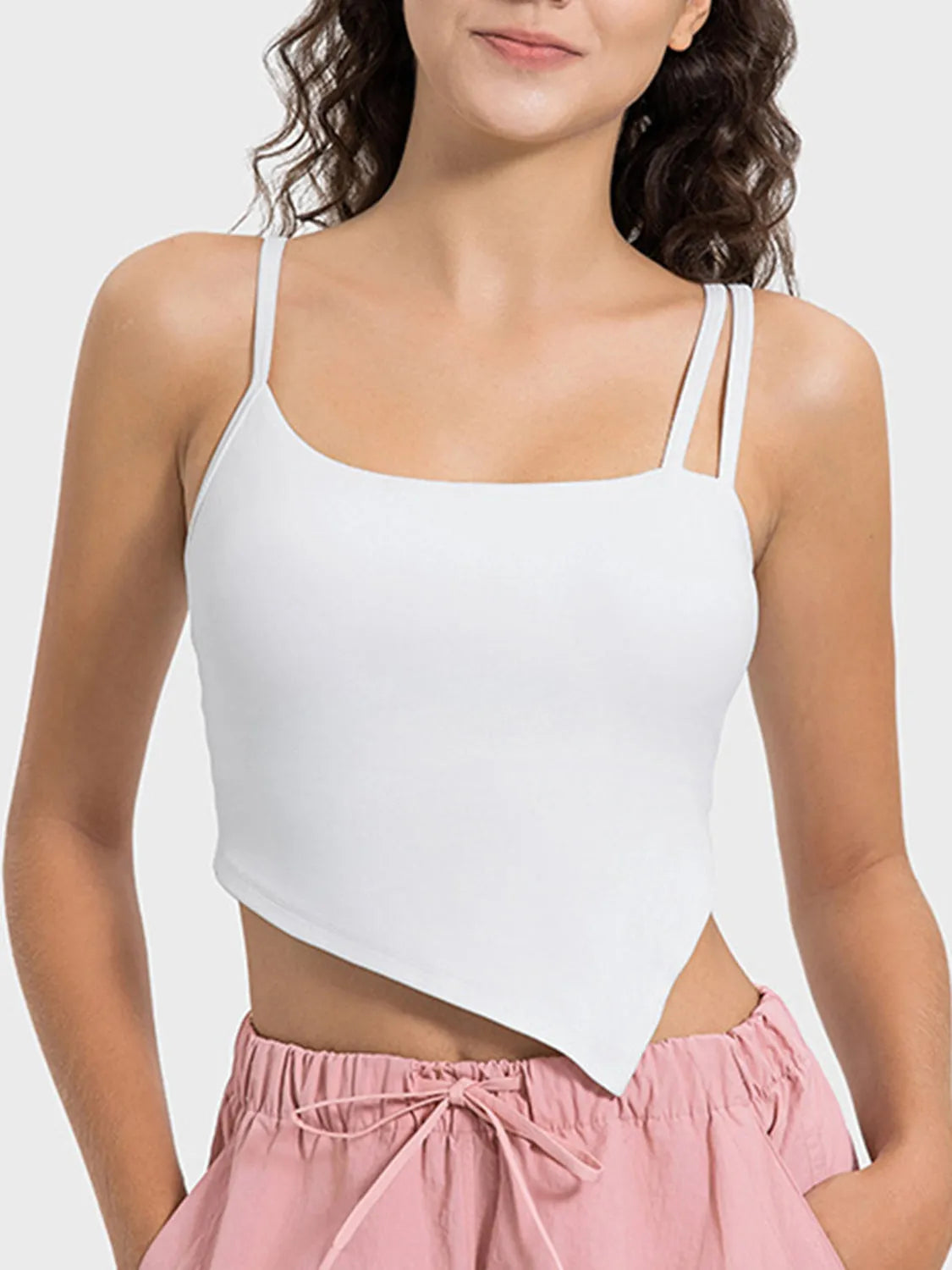 Millennia Slit Asymmetrical Neck Active Cami - Wellen Fashion